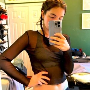 Mesh long sleeve crop